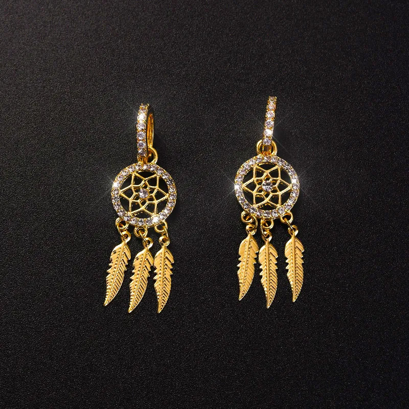 Dream Catcher Feather Tassel Drop Earrings Jewelry