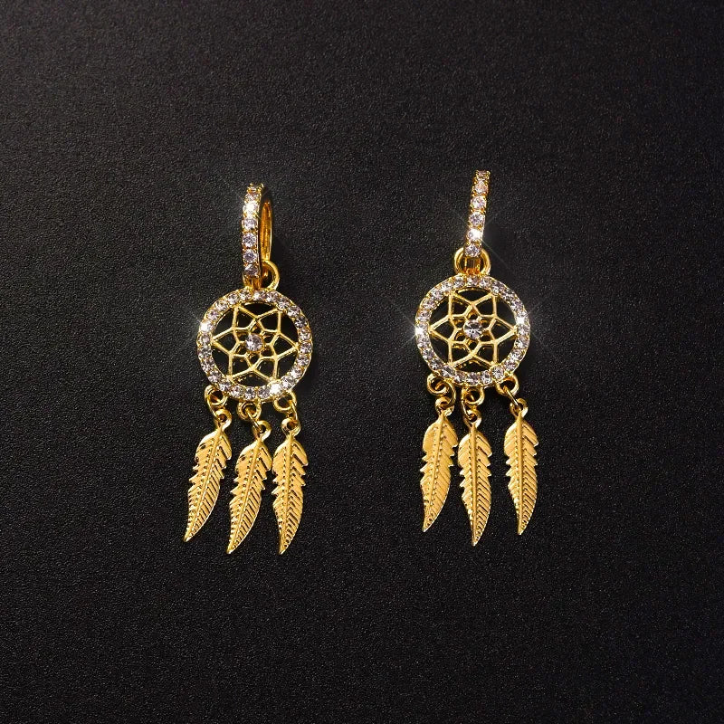 Dream Catcher Feather Tassel Drop Earrings Jewelry