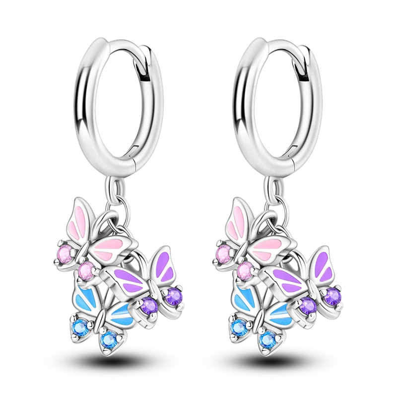 Sterling Silver Clover Butterfly Hoop Earrings Jewelry