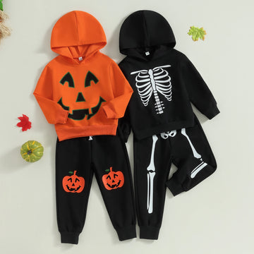 Citgeett Autumn Halloween Kids Boys Girls Outfit Pumpkin Print Long Sleeve Hooded Sweatshirt Pants Fall Clothes Set - Charlie Dolly