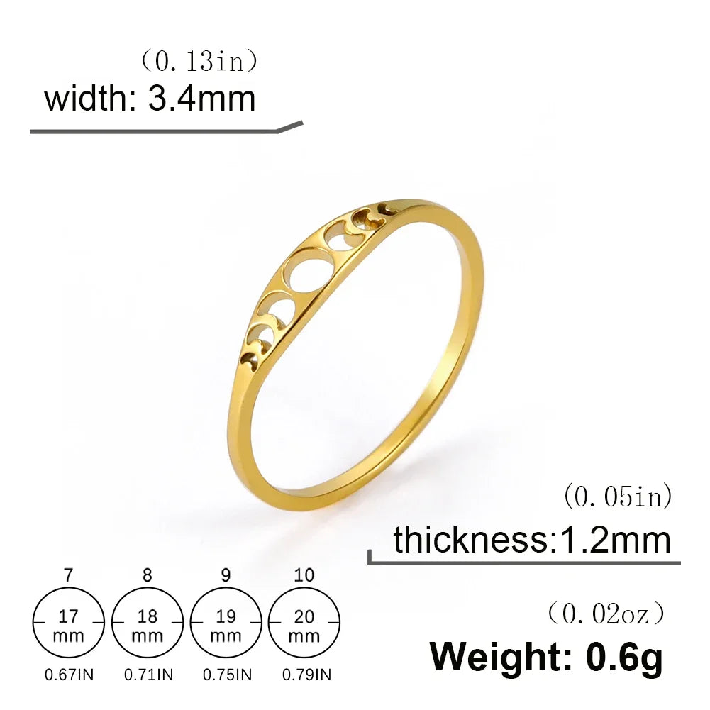 Crescent Moon Phase Ring, Stainless Steel Witch Amulet Skyrim-Inspired