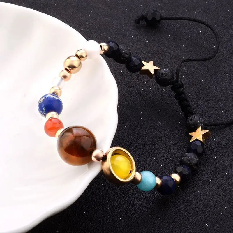 Cosmic Solar System Eight Planets Beaded Bracelet, Universe Talisman