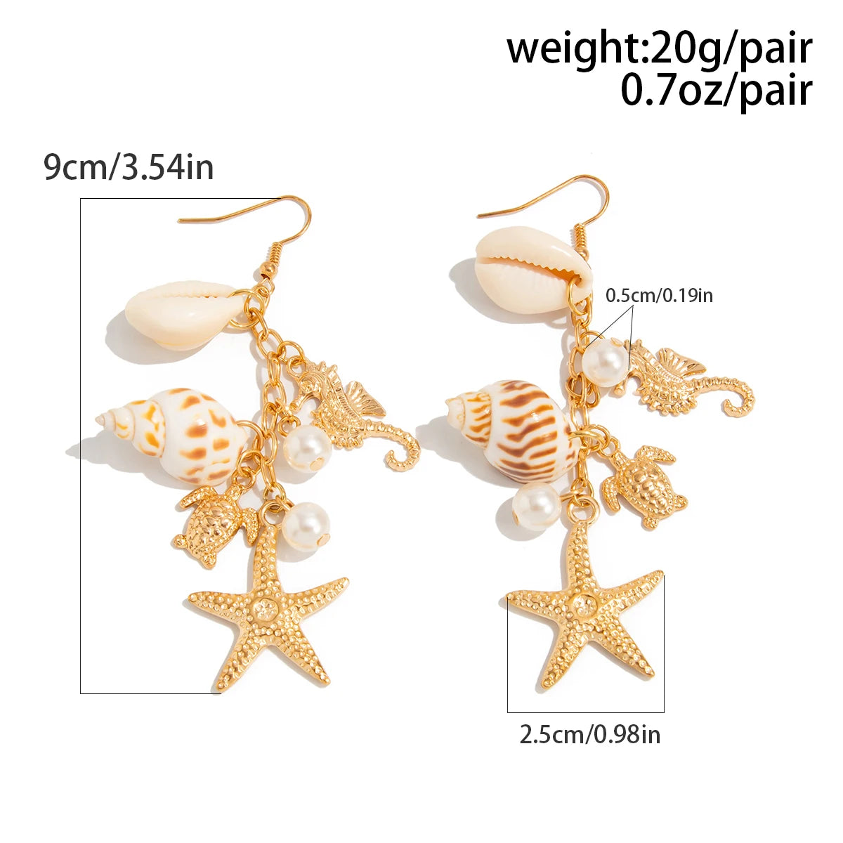 Starfish Scallop Long Tassel Drop Earrings Jewelry