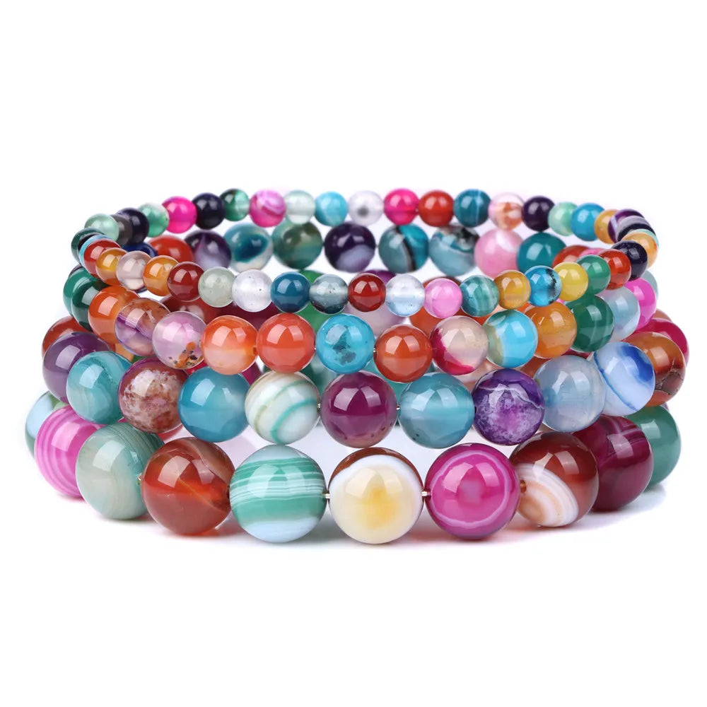 Fashion Natural Brown Striped Agates Bracelet Women 4/6/8/10mm Agates Beads Elastic Bracelets for Men Reiki Healing Boho Jewelry - Charlie Dolly