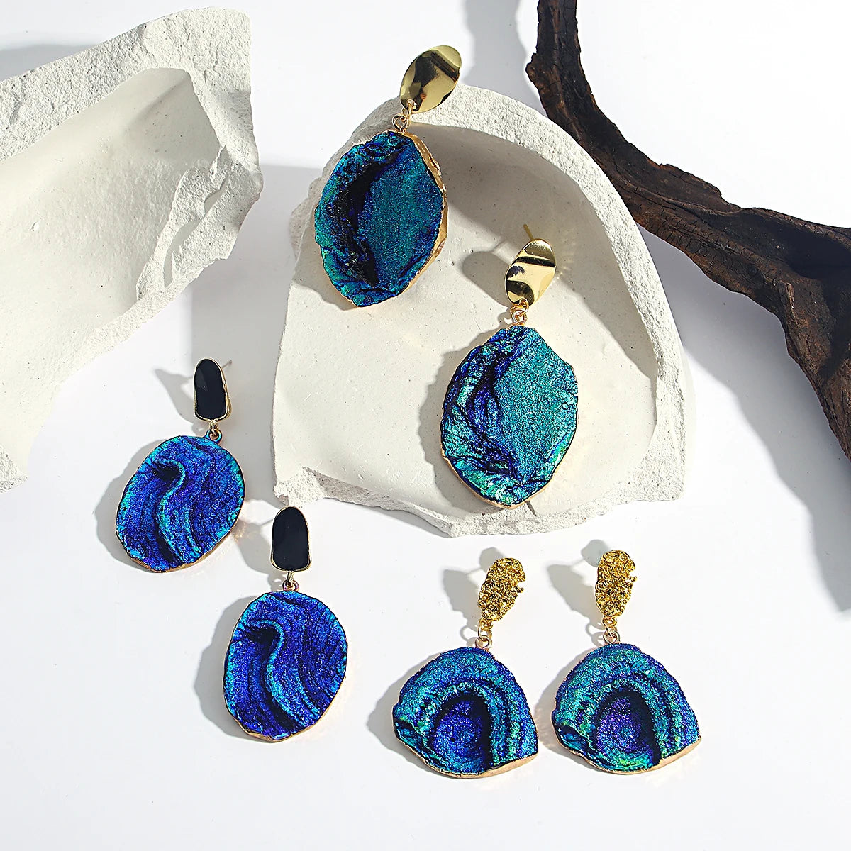 Volcanic Rock Abstract Drop Earrings, Starry Night Boho Jewelry