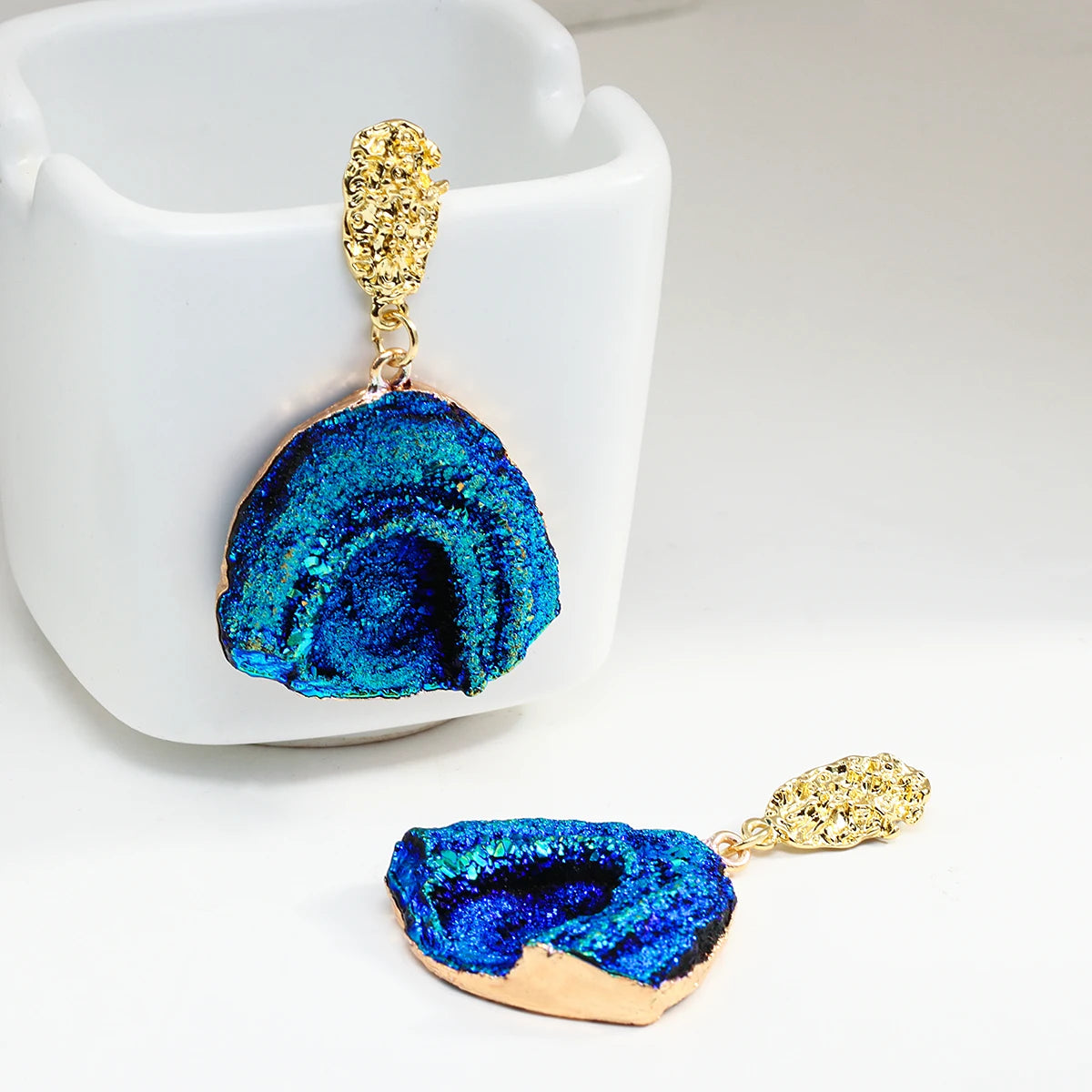 Volcanic Rock Abstract Drop Earrings, Starry Night Boho Jewelry