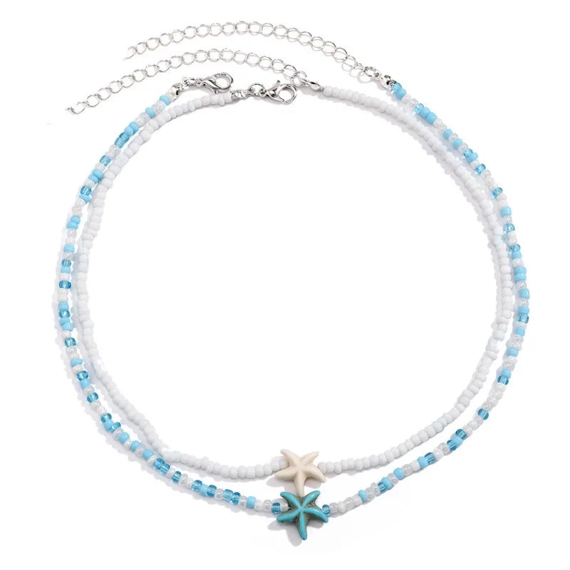 Tidepool Starfish and Turtle Beaded Boho Choker