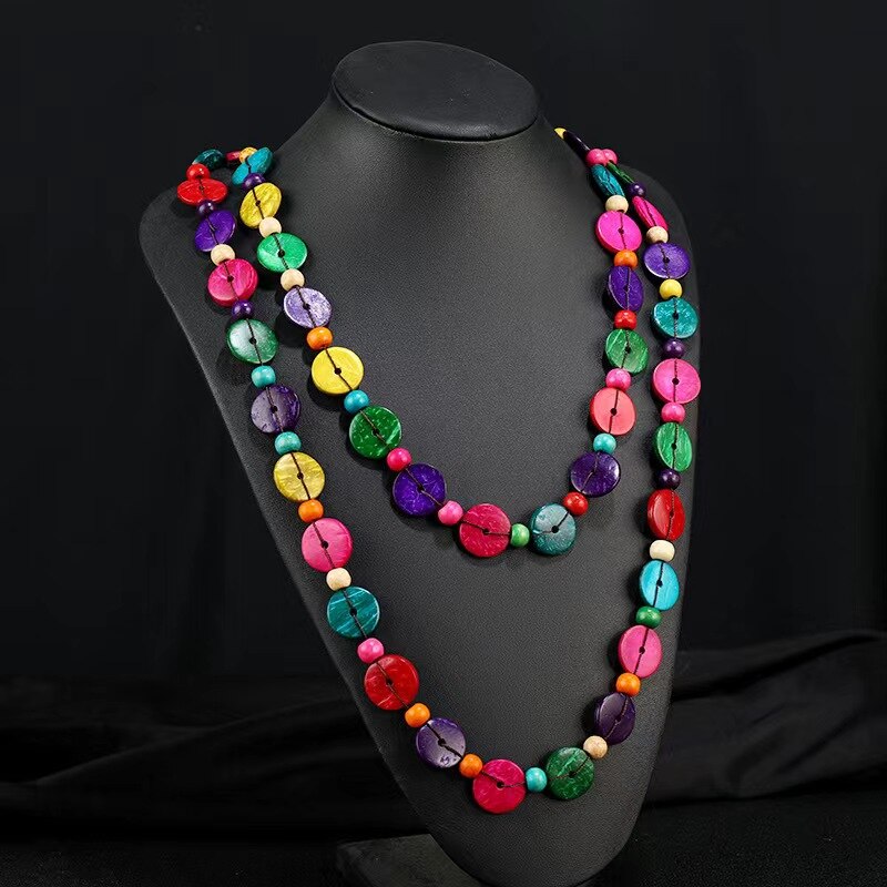Bohemian Necklace for Women Personalized Exaggerated Ethnic Color Coconut Shell Wooden Necklace Girls Vacation Party Trendy Gift