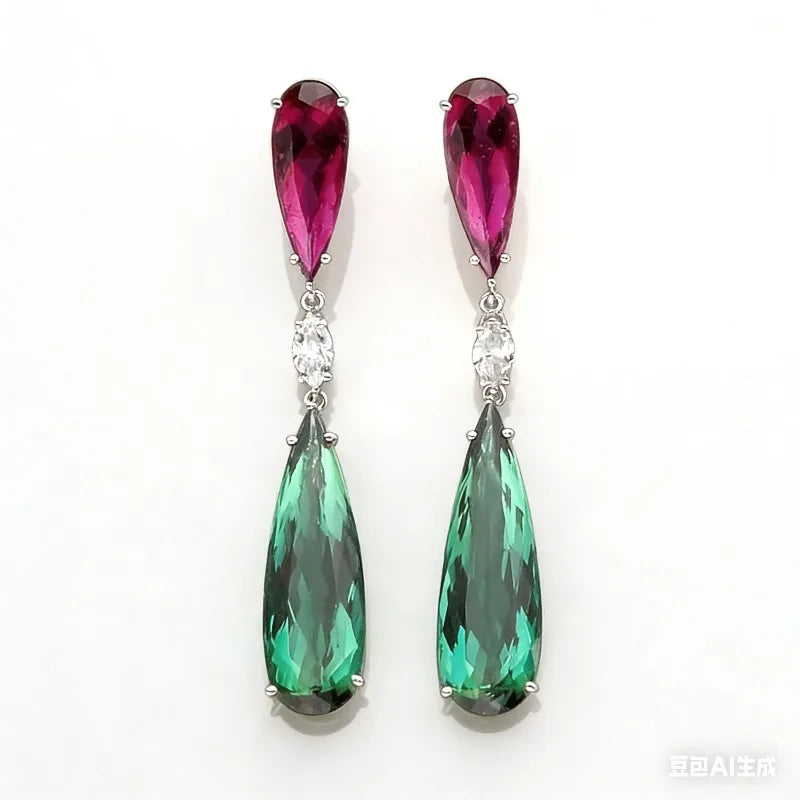 Green Purple Zircon Drop Statement Earrings Jewelry