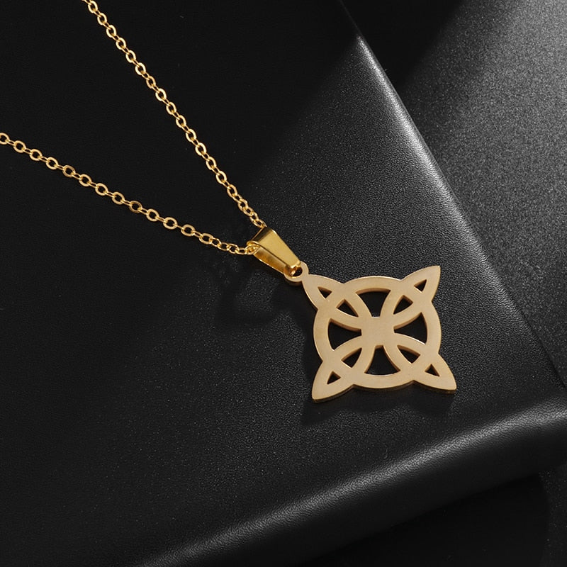 Silver Color Witch Knot Necklace for Women Stainless Steel Choker Necklaces Vintage Amulet Protection Supernatural Jewelry Sets