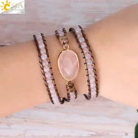 CSJA Natural Stone Bracelets Green Fluorite Crystal Aventurine Bead Leather Wrap Bracelet Multilayer Boho Jewelry Pulseira G118 - Charlie Dolly