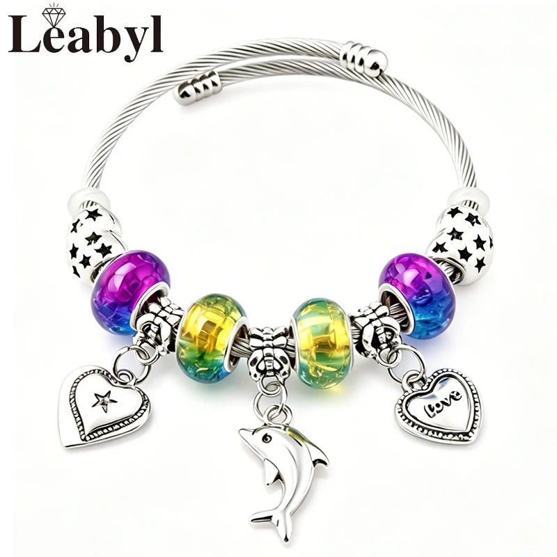 Dolphin Starfish and Shell Enamel Charm Bracelet