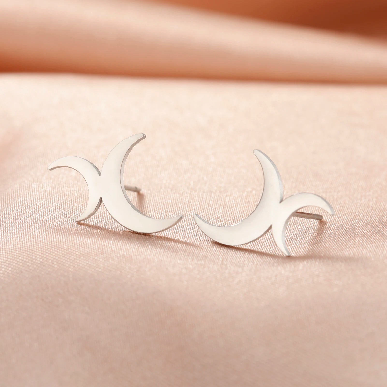 Crescent Moon Dangle Stud Earrings, Vintage Lunar Phase Celestial Talisman