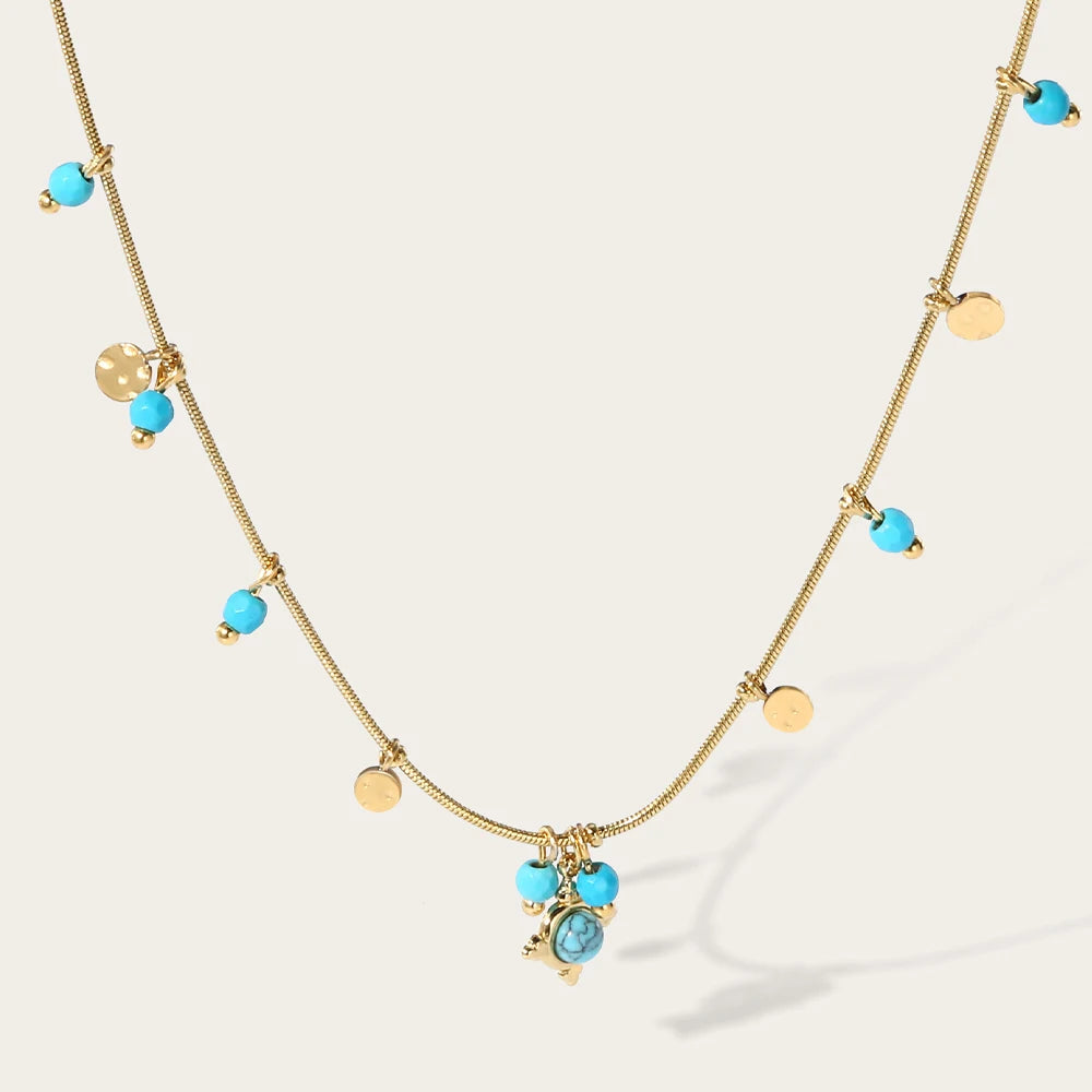 Blue Acrylic Bead Layered Charm Necklace Jewelry
