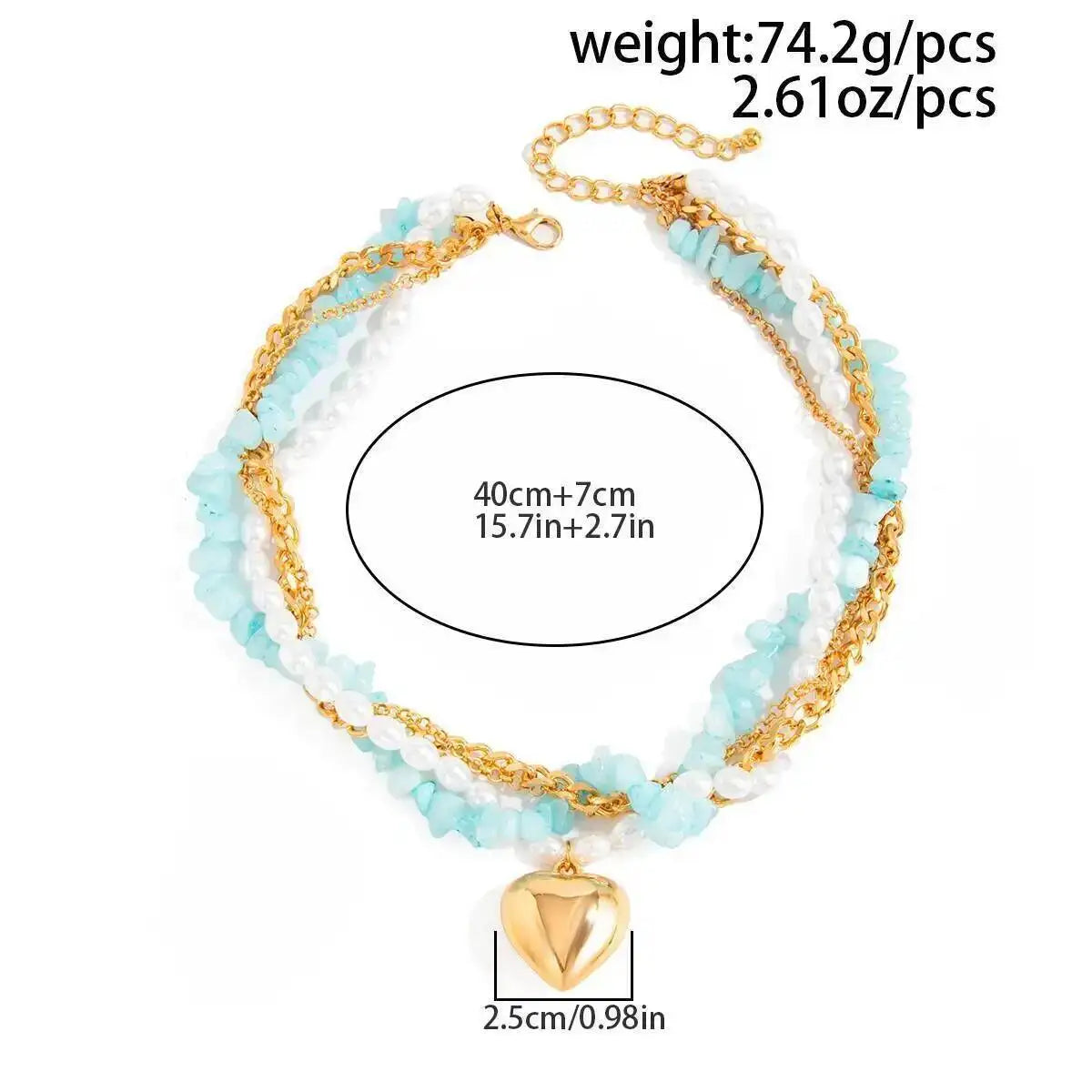 KunJoe Boho Style Natural Stone Imitation Pearl Chokers Necklace Women Vintage Love Heart Pendant Necklace Bride Wedding Jewelry - Charlie Dolly