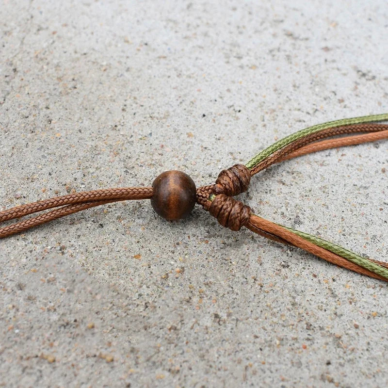 Wood Bead Wax Rope Multilayer Necklace Jewelry
