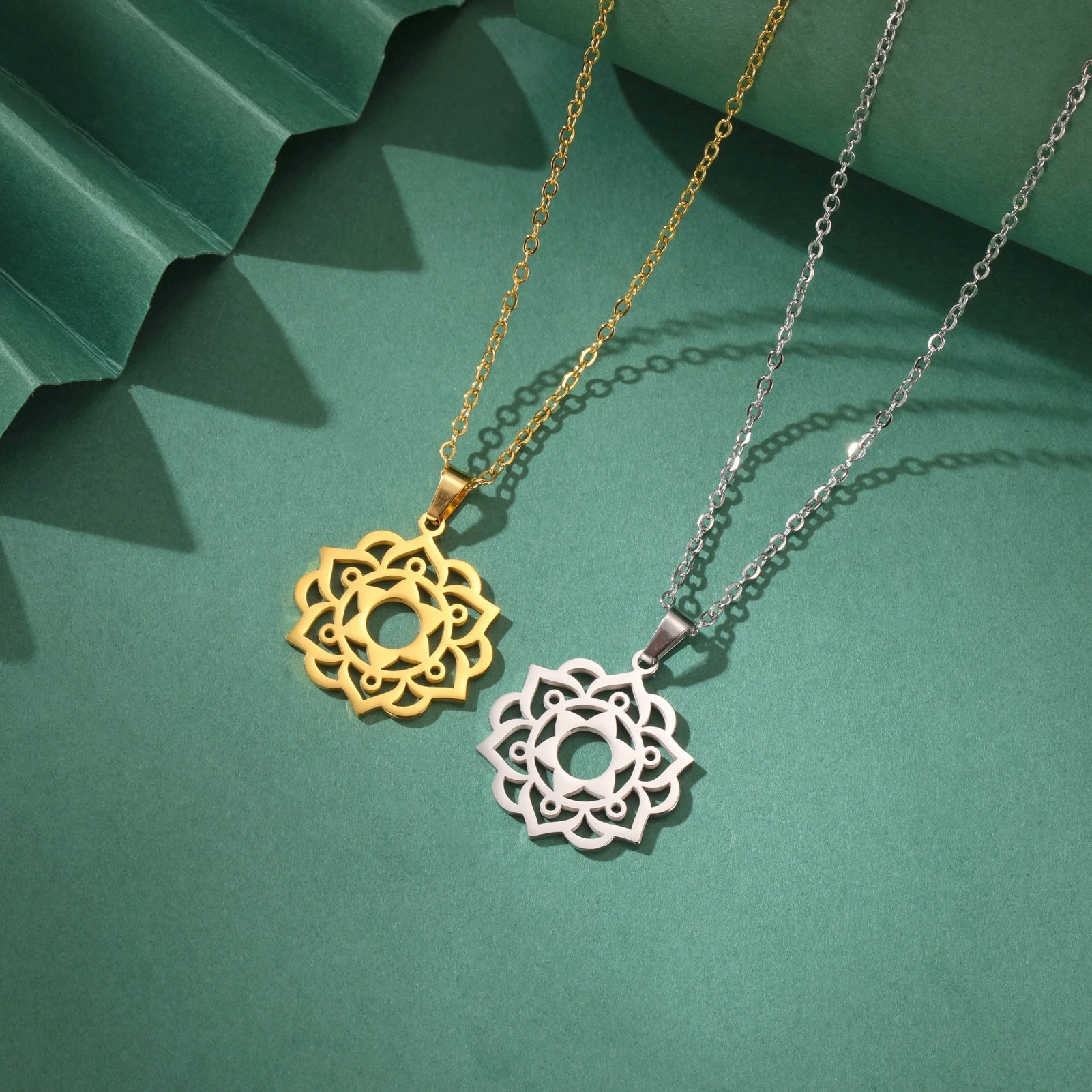Yoga Lotus & Flower of Life Pendant Necklace, Stainless Steel Chakra Healing Amulet