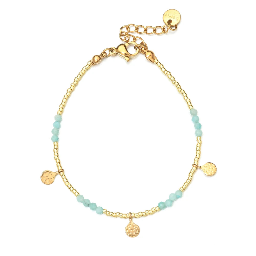 Minimalism Simple Colorful Natural Stone Beads Bracelet Stainless Steel Charm PVD Plated Jewelry Boho Trendy Gifts for Women - Charlie Dolly