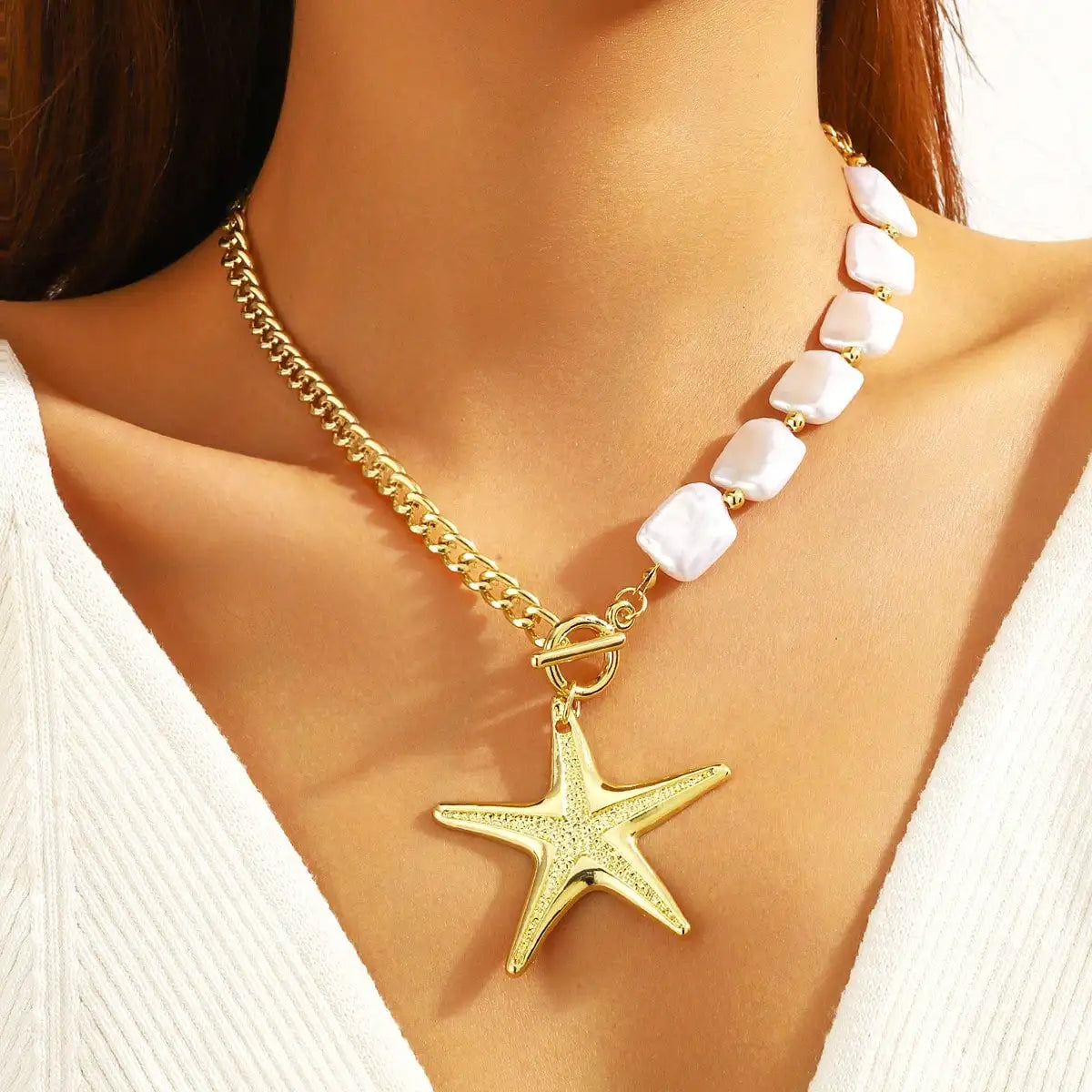 Blue Seashell Irregular Pendant Boho Necklace