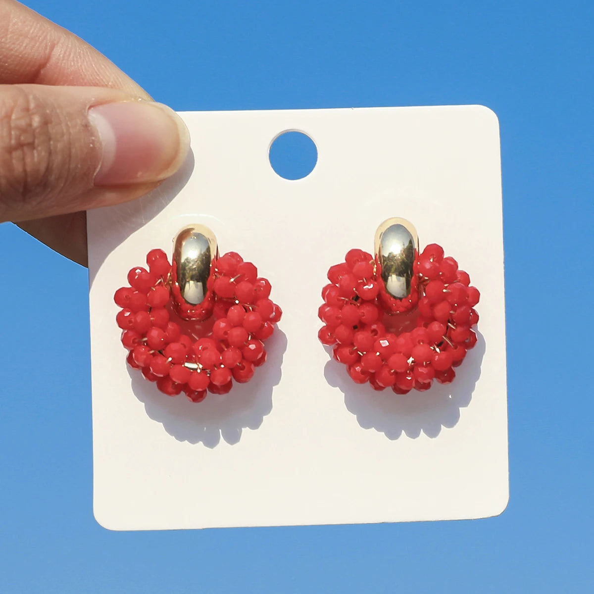 Crystal Bead Geometric Drop Earrings Jewelry