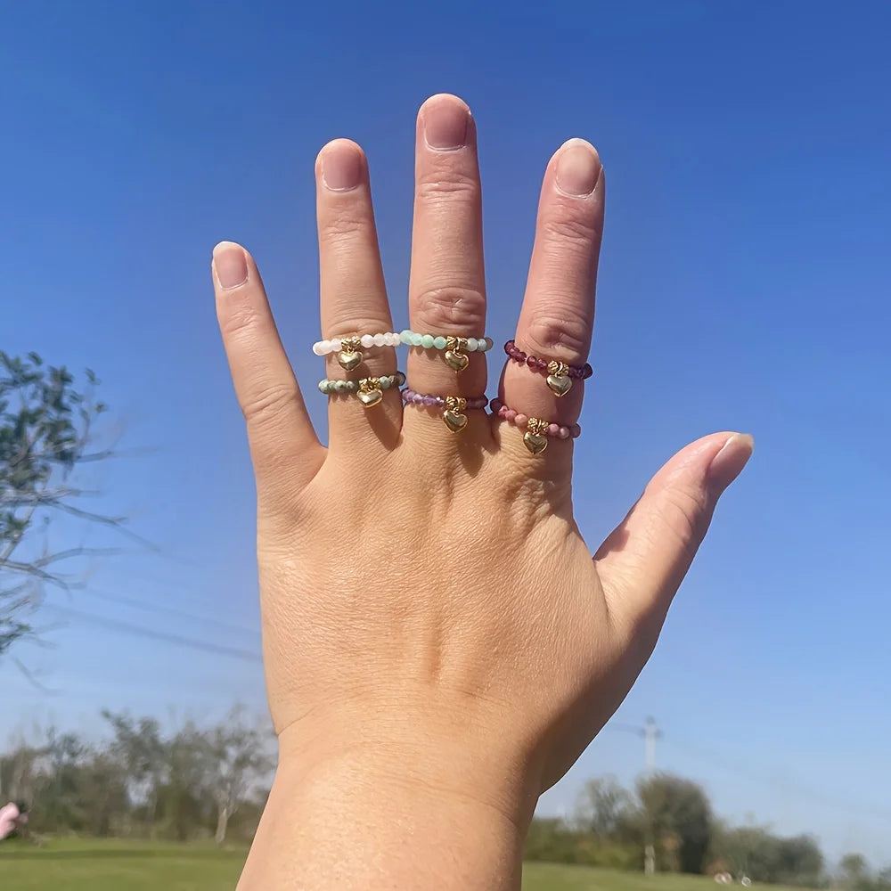 Crystal Stone Beaded Boho Ring — Amethyst, Moonstone & Turquoise