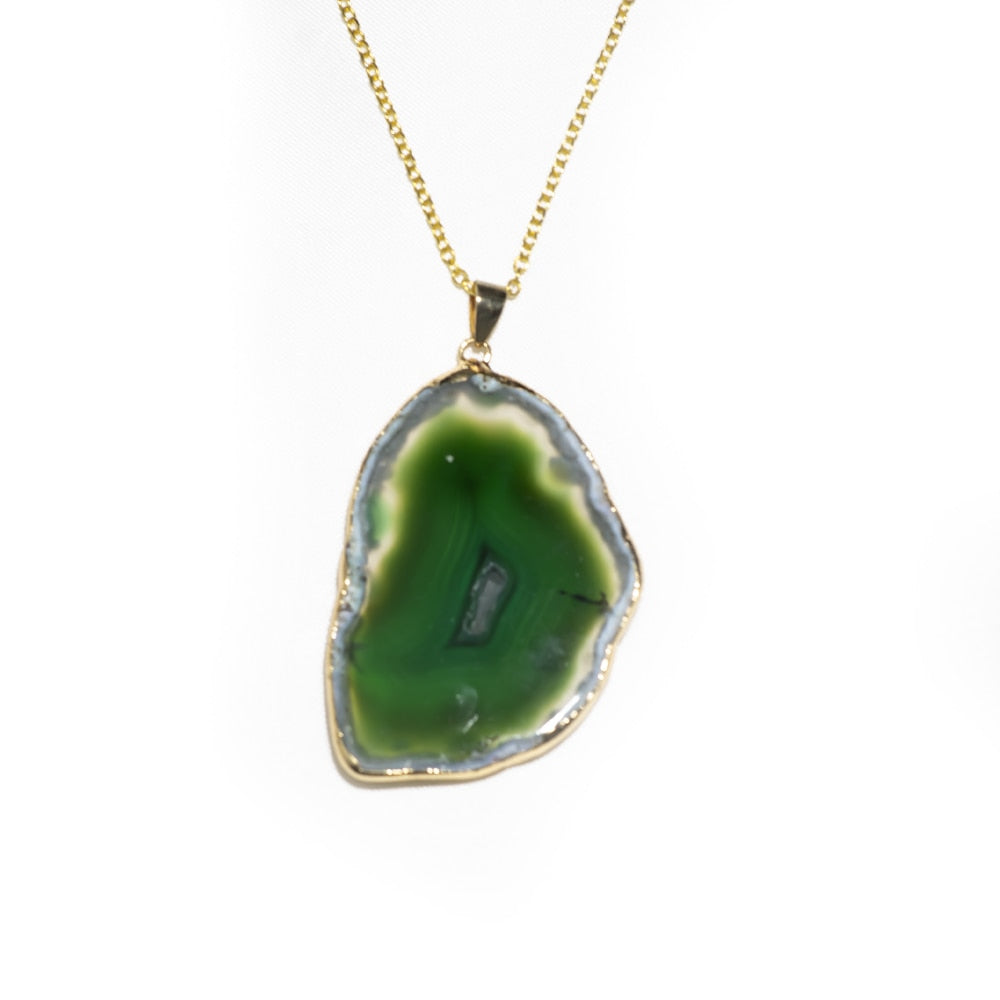 Fashion Irregular Magic Agate Piece Crystal Color Quartz Stone Natural Gold Pendant Necklace Jewelry Reiki Healing Gift
