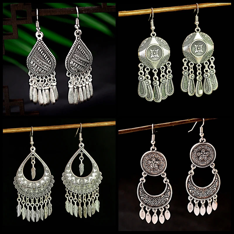 Afghan Silver Plated Ethnic Earrings Jewelry