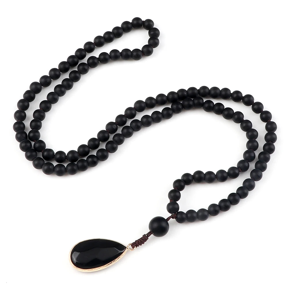 Tiger Eye Onyx Prayer Mala Necklace Jewelry