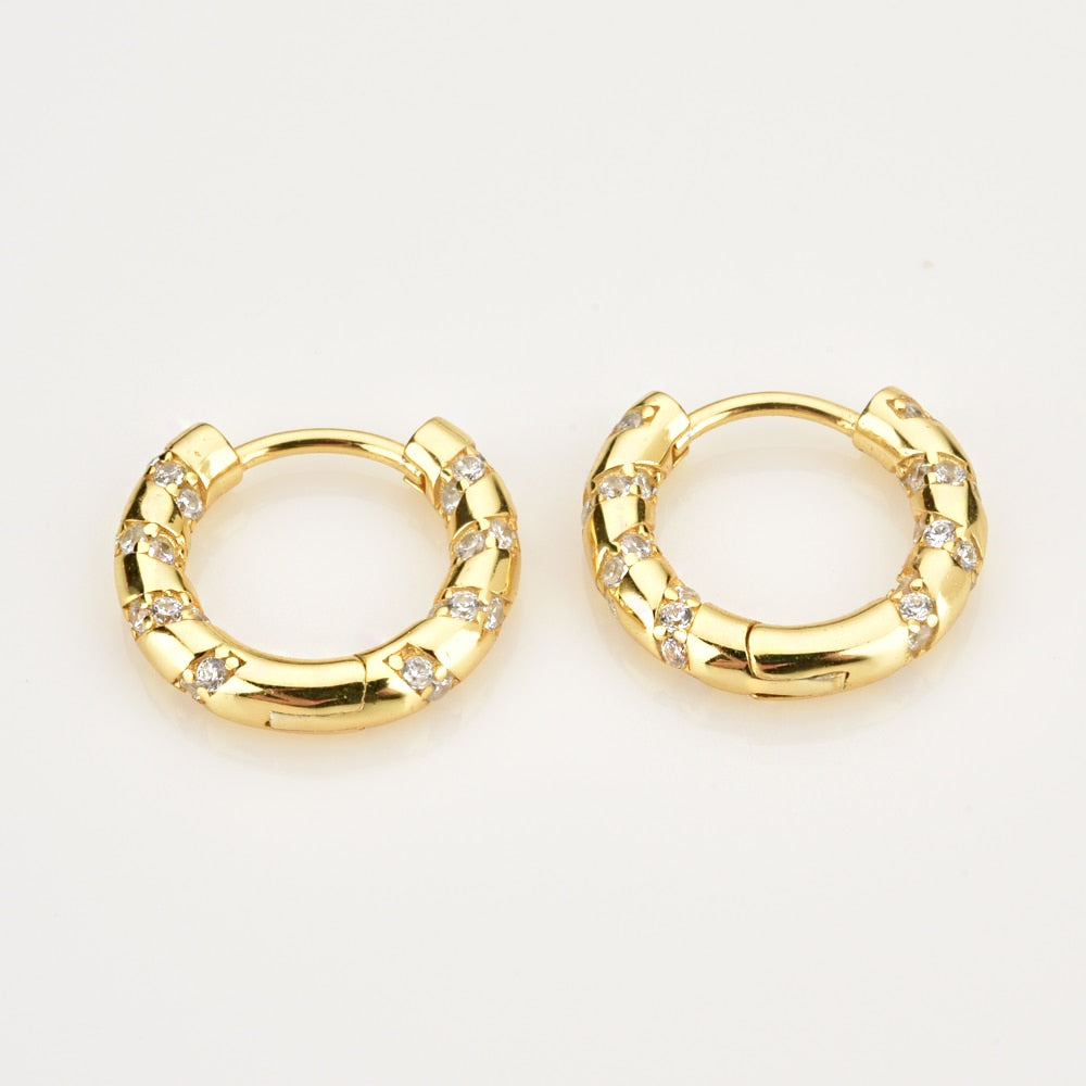 Andywen 100% 925 Sterling Silver Colorful Rainbow Clips Hoops Earring Huggies Middle 8mm Piercing Pendiente Women Circle Jewelry