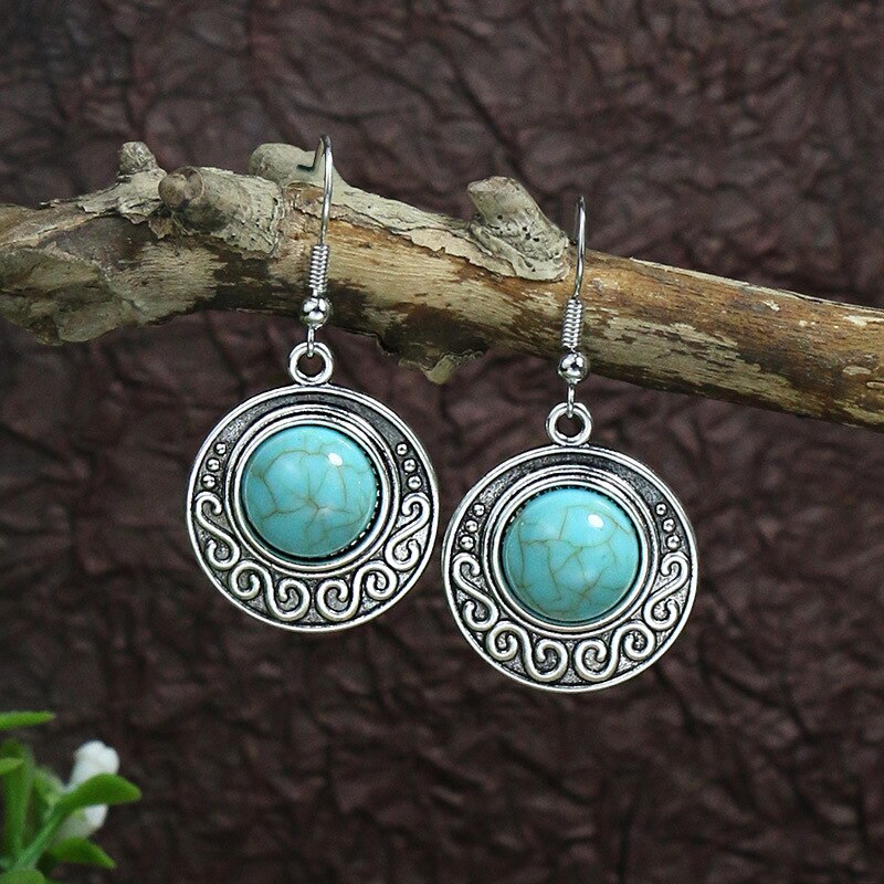 53 Styles Bohemian Vintage Tibetan Silver Geometric Drop Earrings For Women Ethnic Blue Stone Tassel Dangle Earrings Jewelry