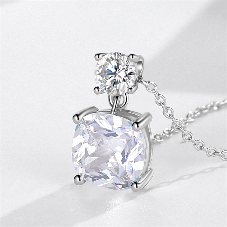 925 Sterling Silver Colored Crystal Necklace Light 9MM Cushion Crystal Pendants Necklace for Women Girl Elegant Classic Jewelry