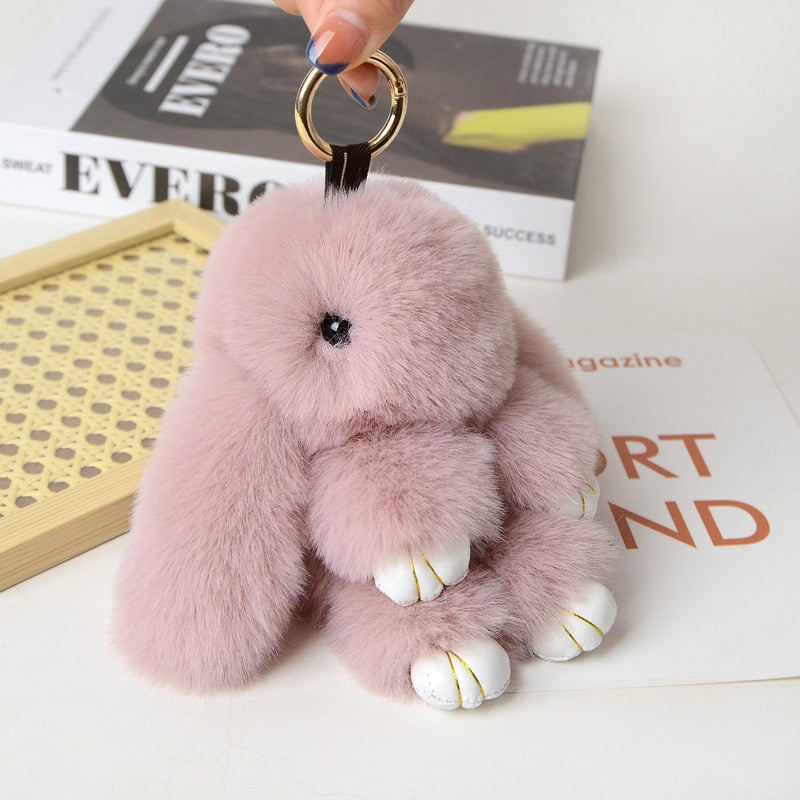 15CM Charm Real Fur Pompom Rabbit Keychain For Luxury Women Bag Men Car KeyRing Girl Gifts Cute Doll Plush Key Chains Pendent