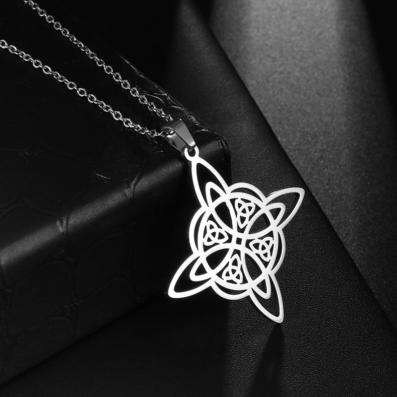 Silver Color Witch Knot Necklace for Women Stainless Steel Choker Necklaces Vintage Amulet Protection Supernatural Jewelry Sets