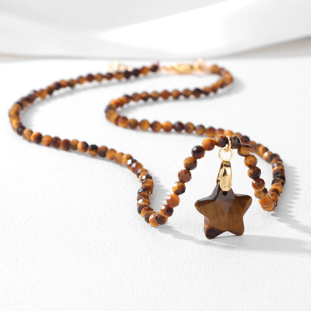 Fashion Boho Beads Necklace Star Shape Natural Stone lapis lazuli Tiger Eye Quartz Beaded Choker for Women Men Jewelry Gift - Charlie Dolly