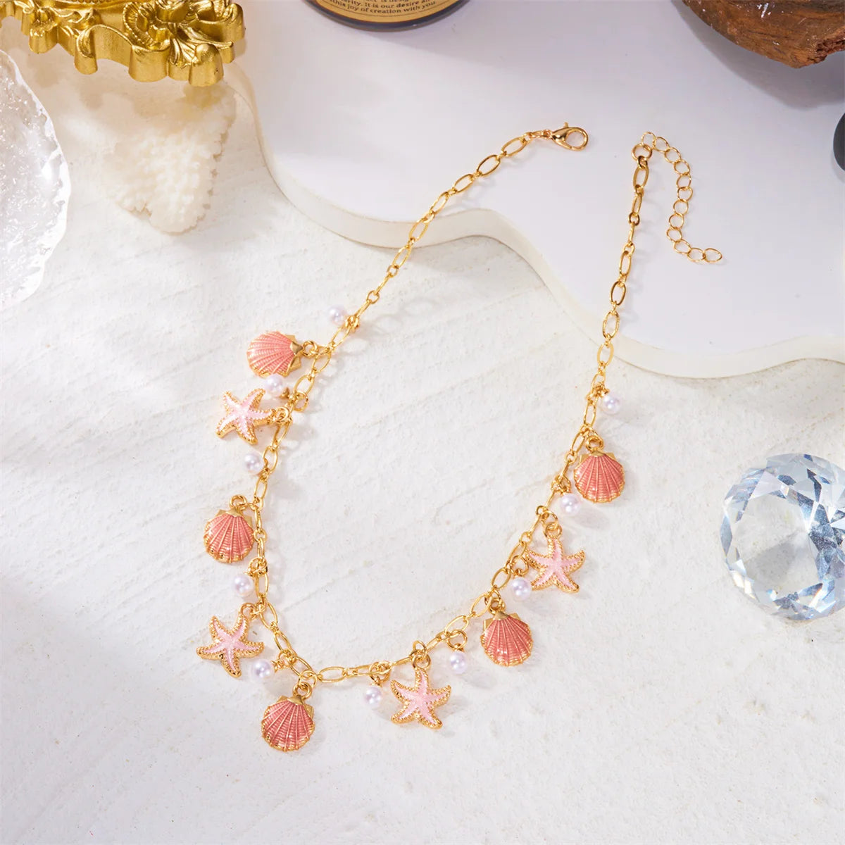 Starfish Shell Pearl Tassel Choker Necklace Jewelry