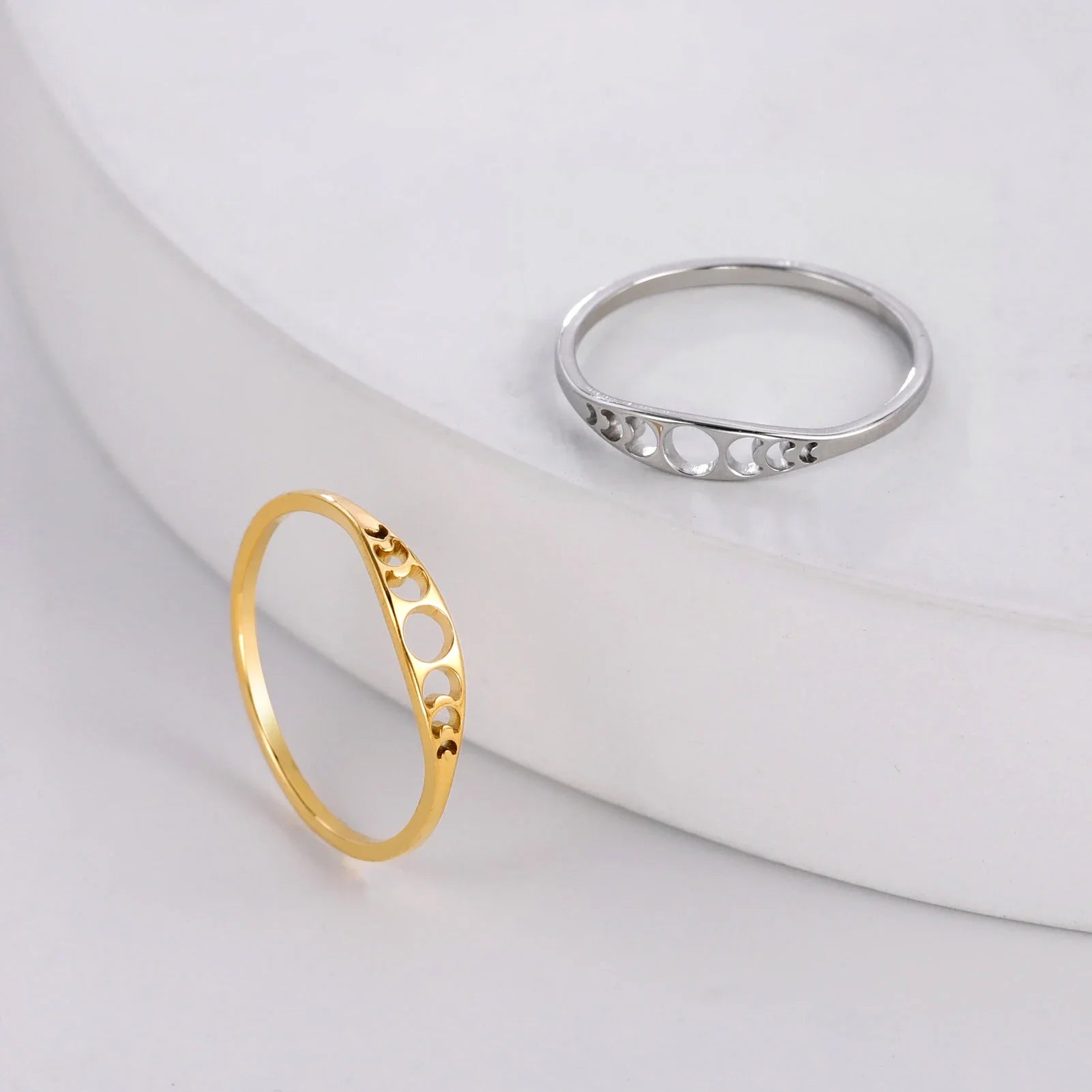 Crescent Moon Phase Ring, Stainless Steel Witch Amulet Skyrim-Inspired