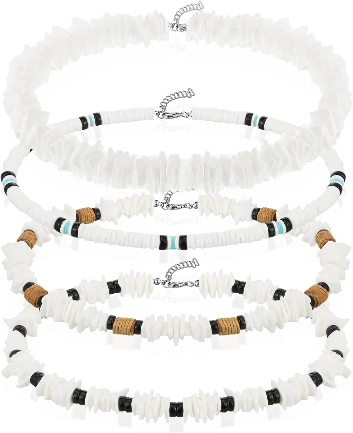 Puka Shell Surfer Choker Necklace Set (4 Pieces)