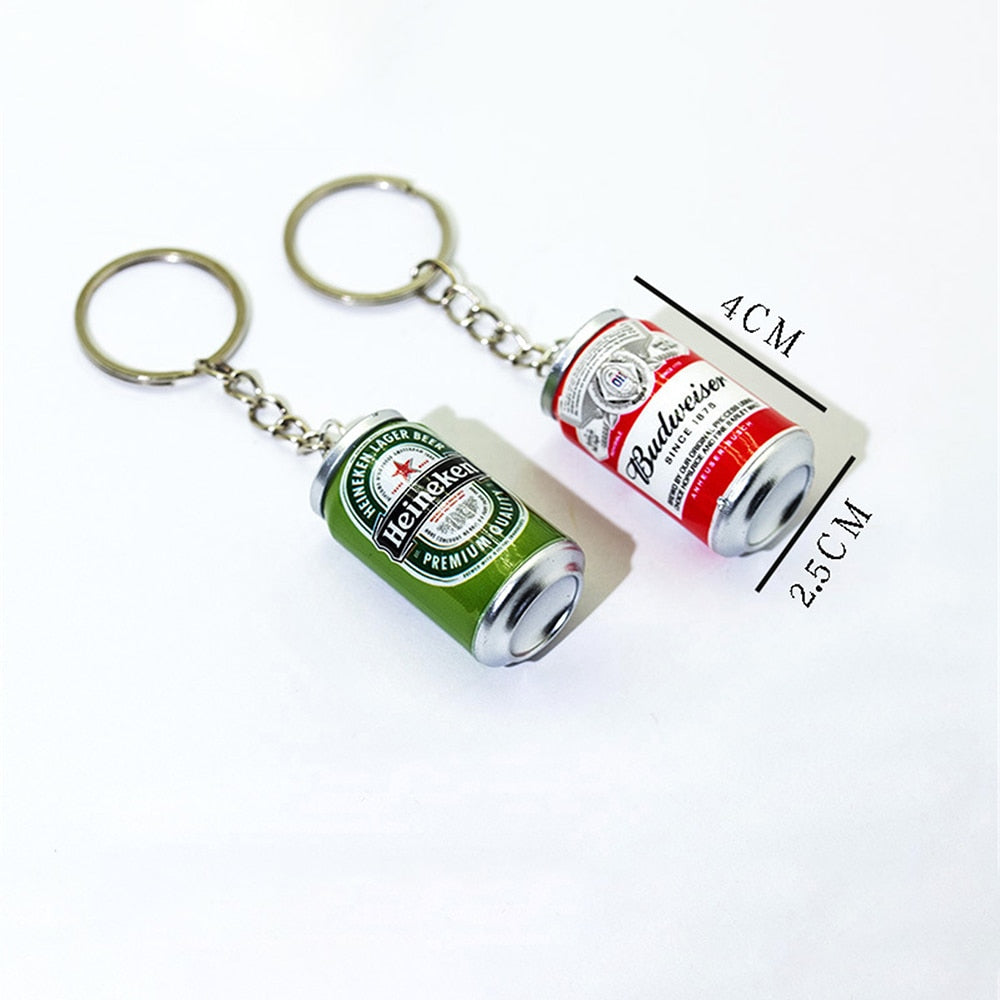 Simulation Canned Beer Keychain Mini Drink Bottle Key Ring Bag Pendant Jewelry Car Key Trinket Accessories Couples
