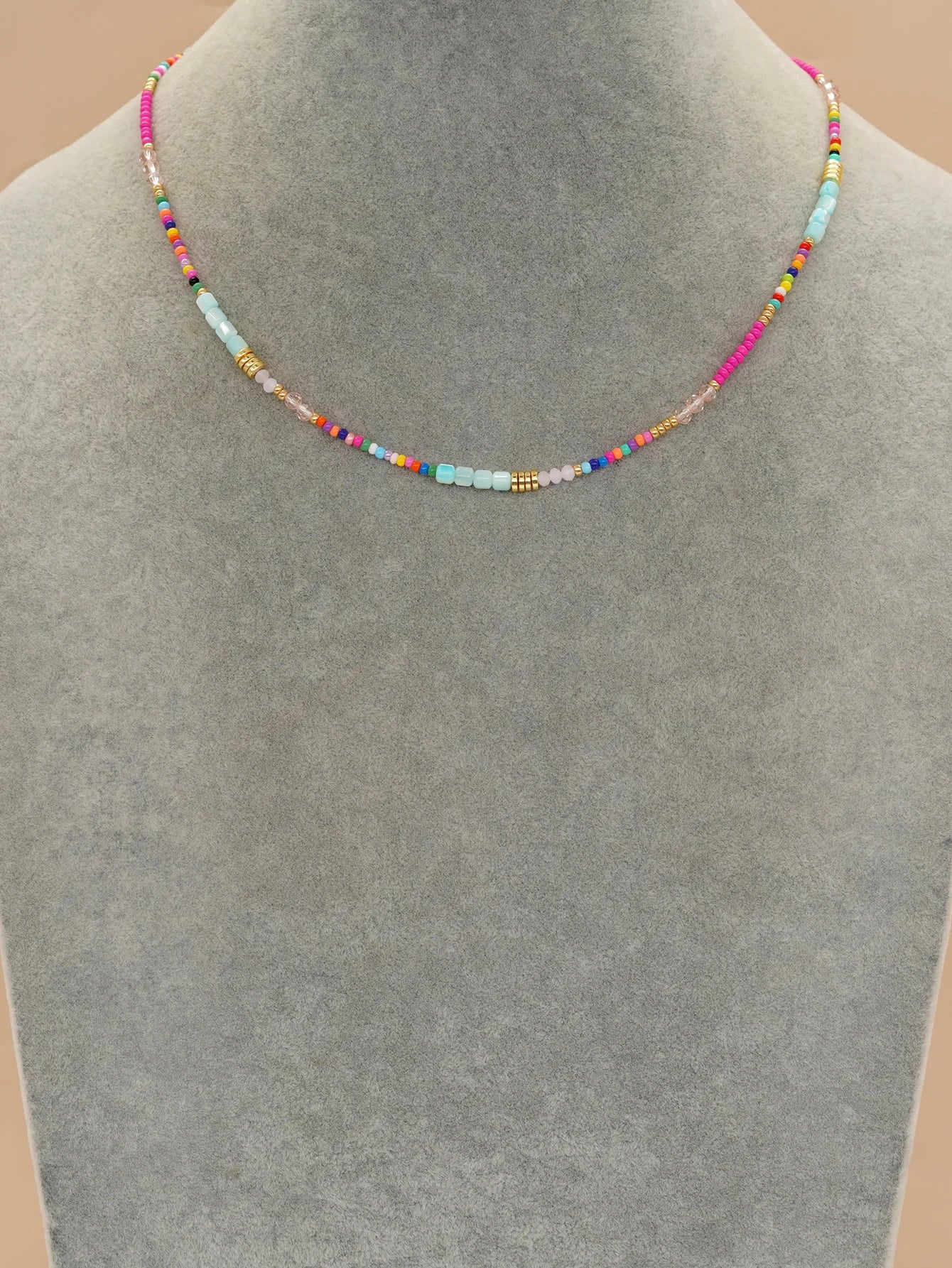 Rainbow Crystal and Shell Beaded Boho Choker Necklace