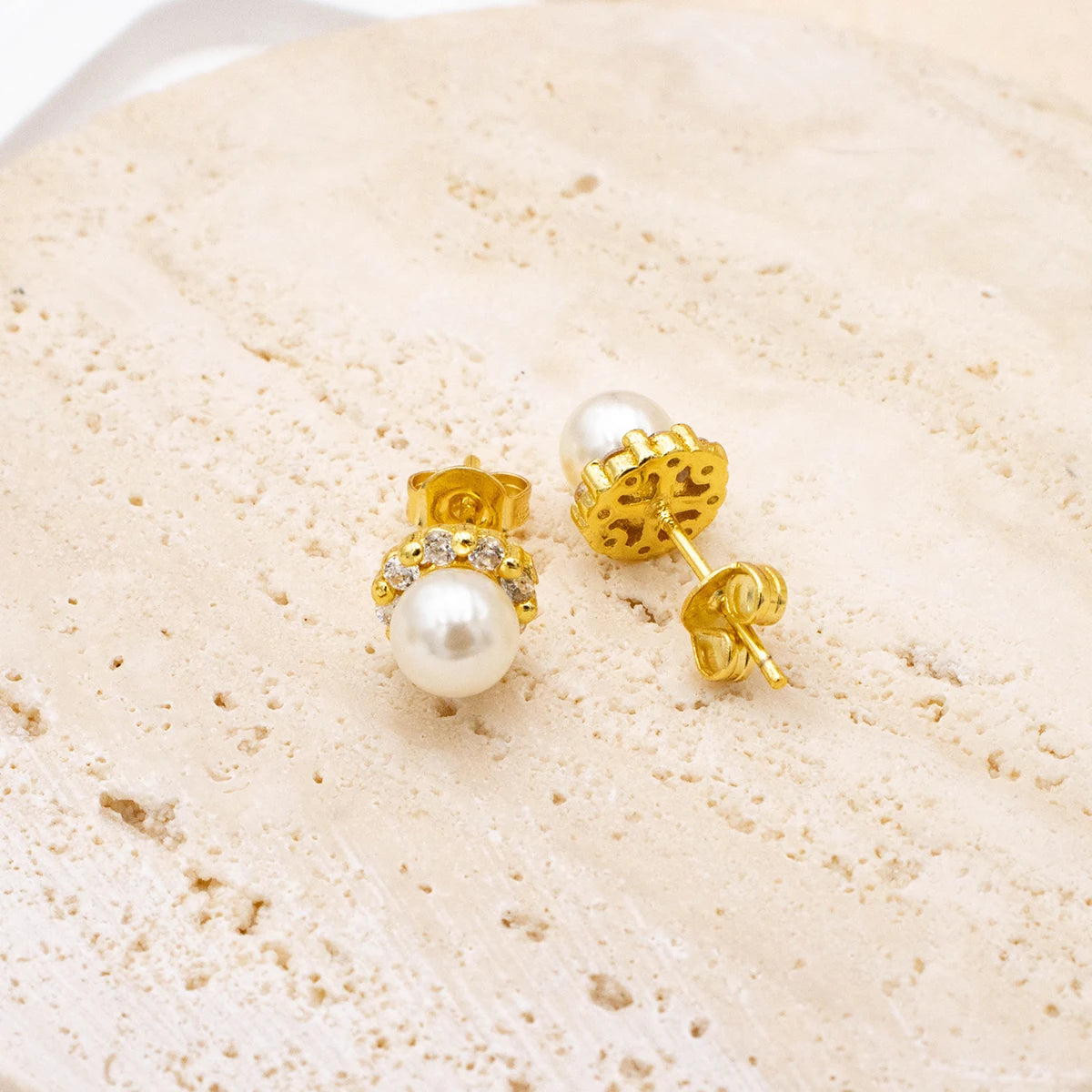 Pearl Zircon Gold Stud Earrings Jewelry