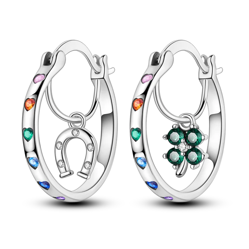 Sterling Silver Clover Butterfly Hoop Earrings Jewelry