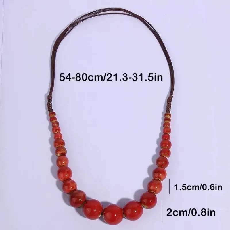 Big Ceramic Bead Handmade Long Necklace Jewelry