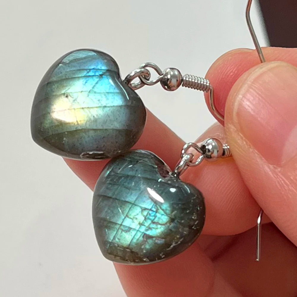 Blue Labradorite Pendant & Earrings Set, Raw Natural Stone Unisex Boho Jewelry