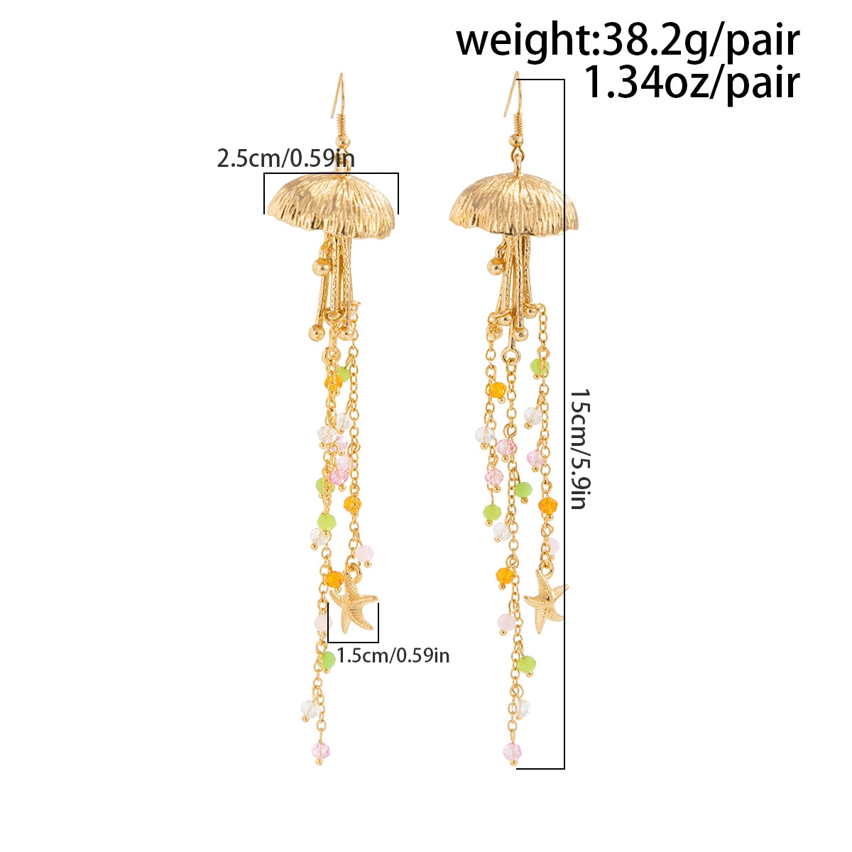 Starfish Jellyfish Pearl Crystal Tassel Earrings Jewelry
