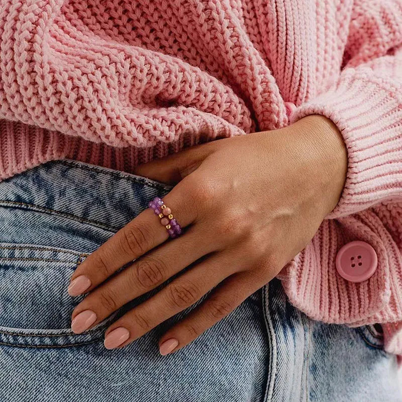 Boho Natural Stone Party Rings For Women Girls Trendy Handmade Jewelry Gift Amethyst Turquoise Tigereye Statement Ring Wholesale - Charlie Dolly