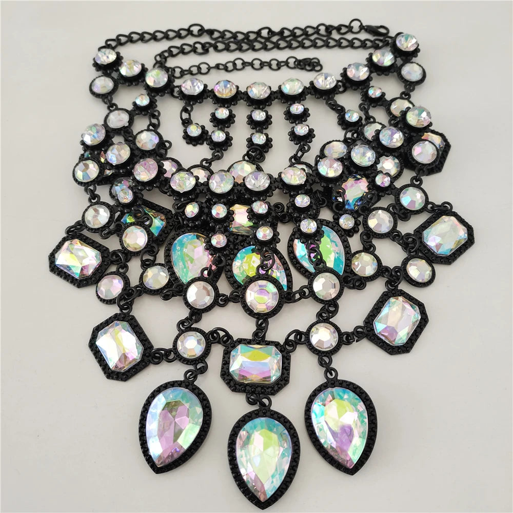 Crystal Water Drop Collar Necklace Earring Set Jewelry