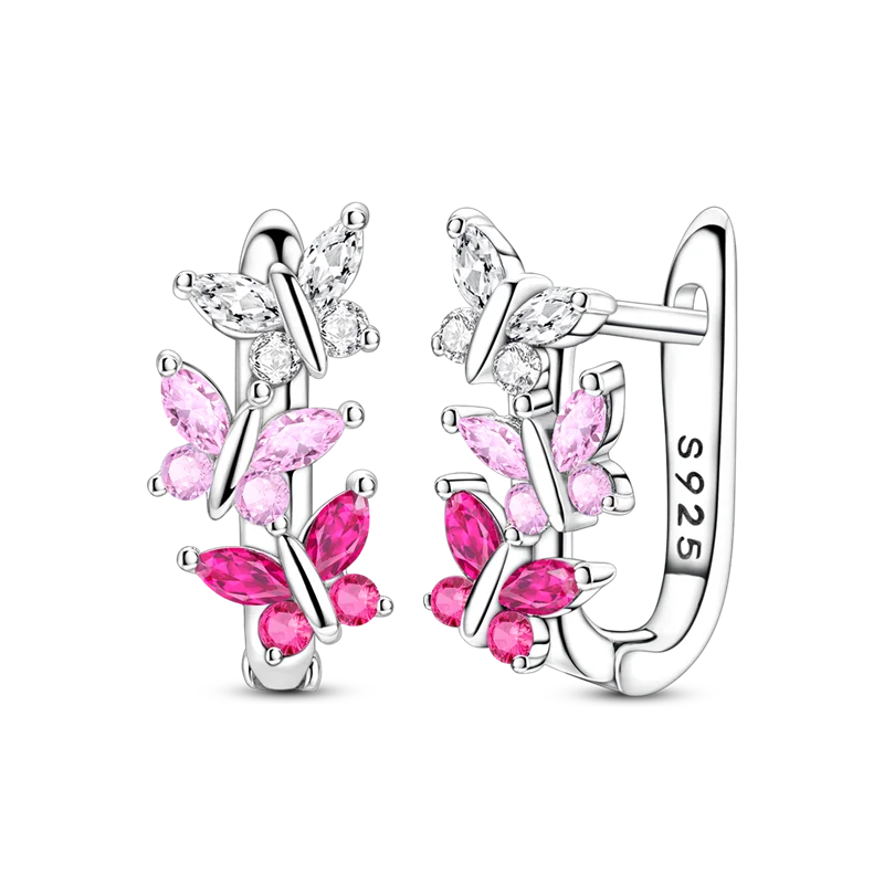 Sterling Silver Clover Butterfly Hoop Earrings Jewelry