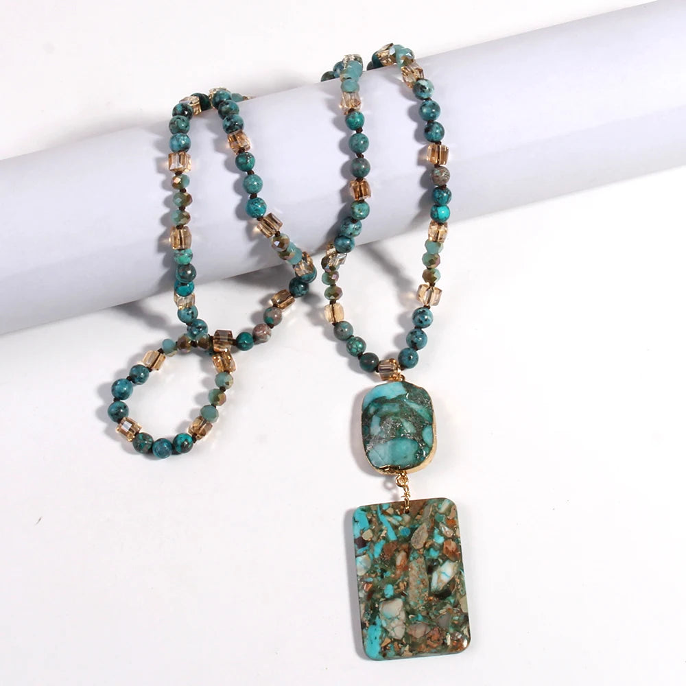 RH Fashion Bohemian Jewelry Natural Stones Crystal Stone Knotted Semi Precious Stone Boho Multi Pendant Necklace Women Gift - Charlie Dolly