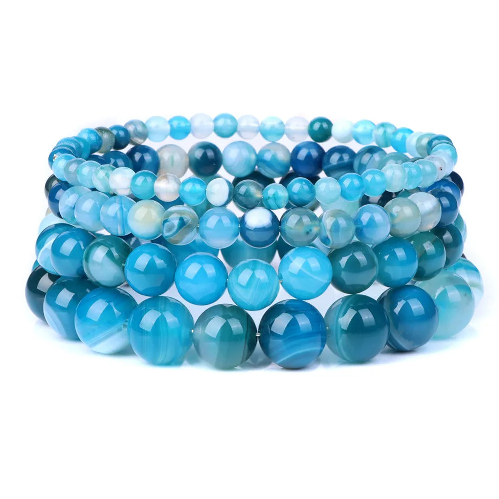 Fashion Natural Brown Striped Agates Bracelet Women 4/6/8/10mm Agates Beads Elastic Bracelets for Men Reiki Healing Boho Jewelry - Charlie Dolly