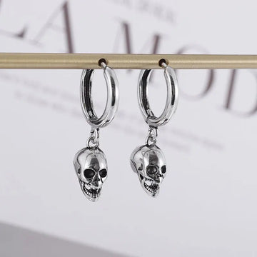 Silver-Plated Skull Earrings Gothic Ghost Head Hypoallergenic Earrings for Men and Women Punk Rock Trendy Halloween Jewelry - Charlie Dolly